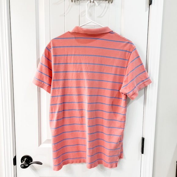 J. Crew Salmon and Blue Striped Outdoor Gold Polo Size Medium - Picture 2 of 6